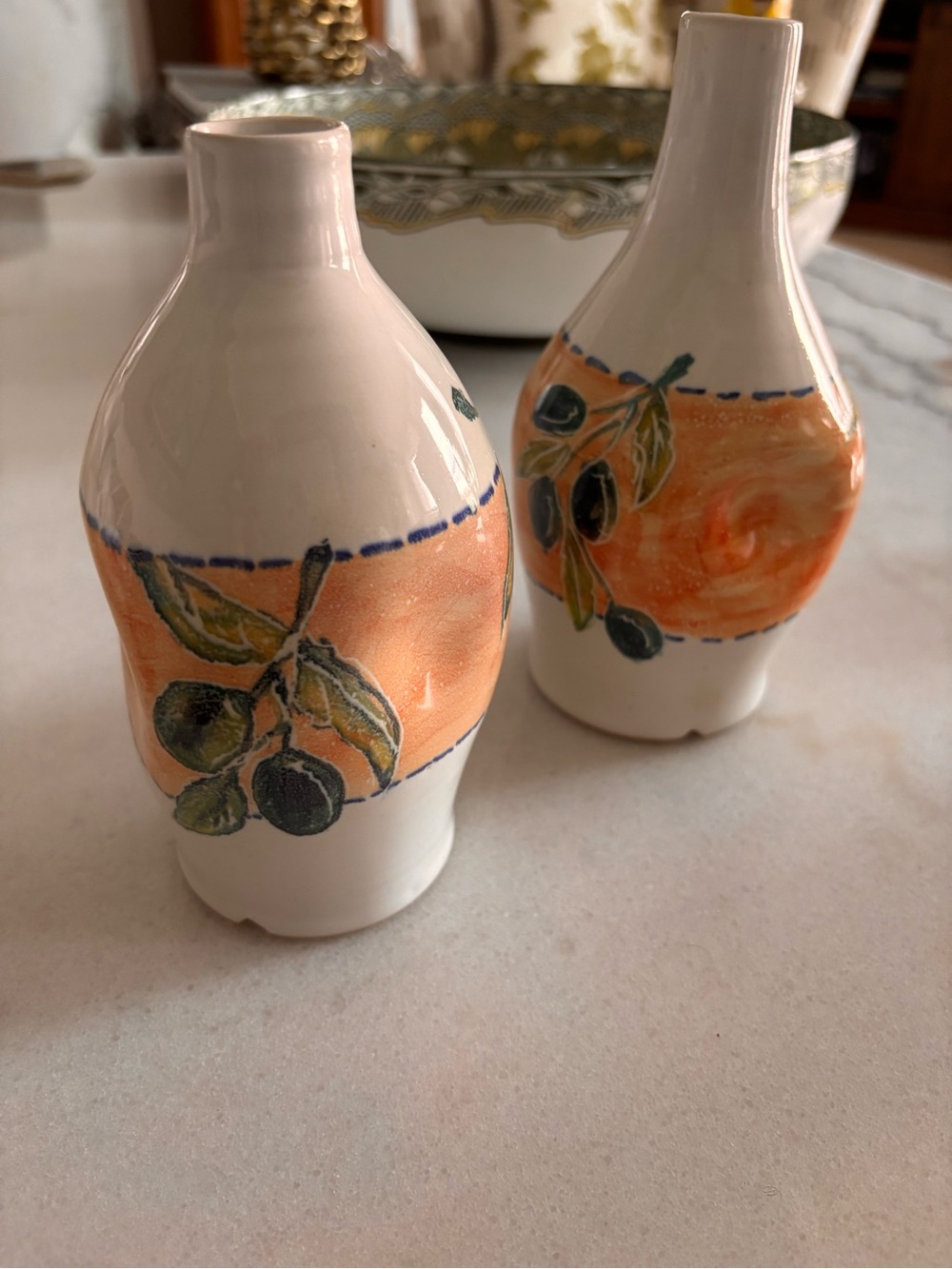 Monicats Studio Nova Scotia Art Pottery Olive Oil Cruets Vases Set of 2